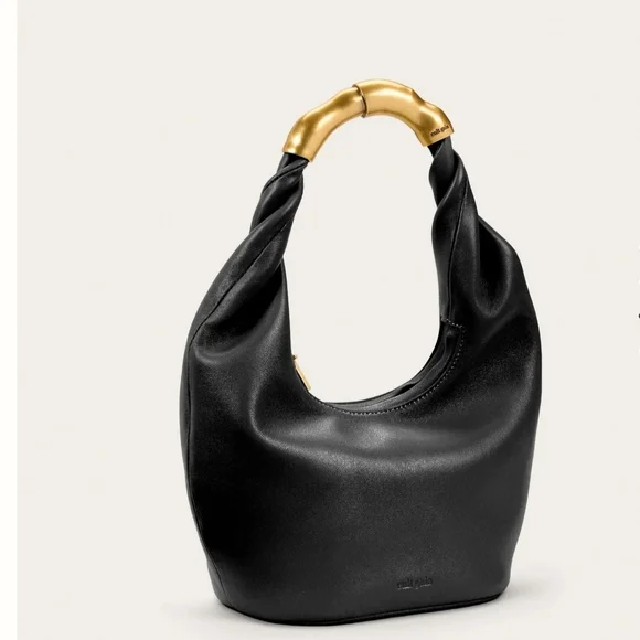 Cult Gaia Black Mini Hobo Bag with Gold Handle. On Sale - Picture 3 of 16